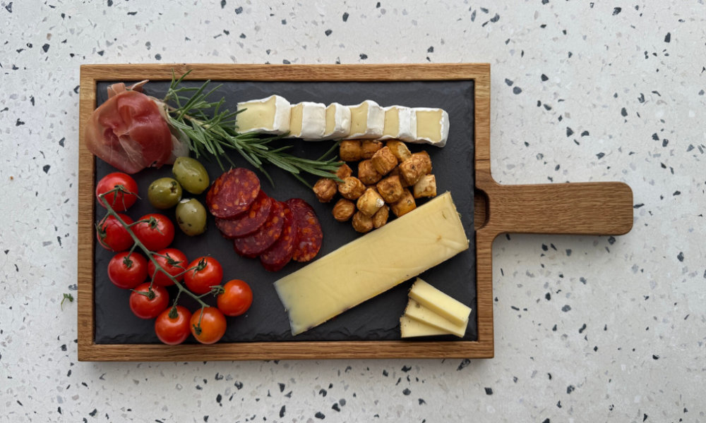 SLAIRE Keramik-Servierplatte Schieferoptik & Holzplatte – Bild 4