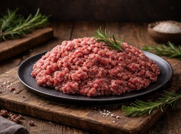 Wildschweinhackfleisch roh angerichtet – kräftiges Hackfleisch vom Wildschwein