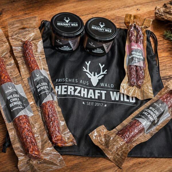 Wildes Vesperpaket mit Wildsalami, Leberwurst und BeuteBeutel
