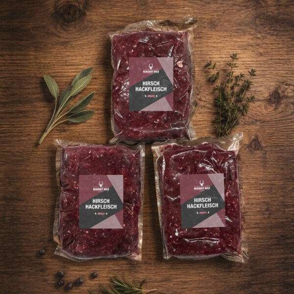 Hirschhackfleisch 3 x 1 kg im Vorteilspaket für Bolognese, Burger und Wildgerichte