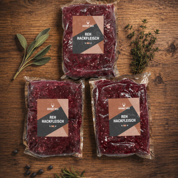 Rehhackfleisch 3 x 1 kg im Vorteilspaket für Bolognese, Burger und Wildgerichte