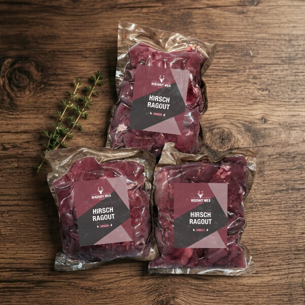 Hirschragout 3 x 1 kg im Vorteilspaket für Schmorgerichte und Wildgulasch